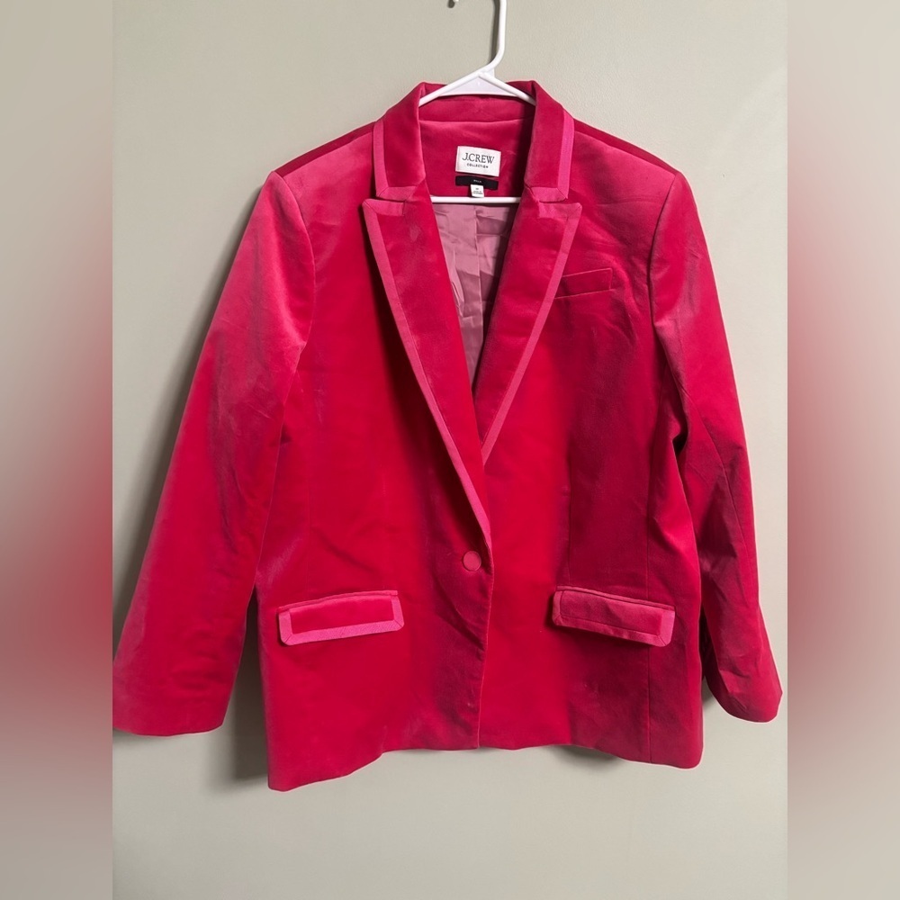 J. Crew Collection Willa Blazer Tipped Stretch Velvet Size 22 Pink Single Button